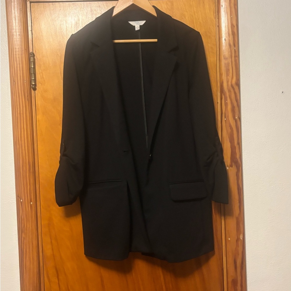 Time and Tru Black Open-Front Blazer with Rolled Sleeves
